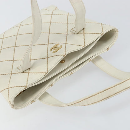 Chanel Surpique Tote Quilted Leather, WHITE, LEATHER, Tote bag