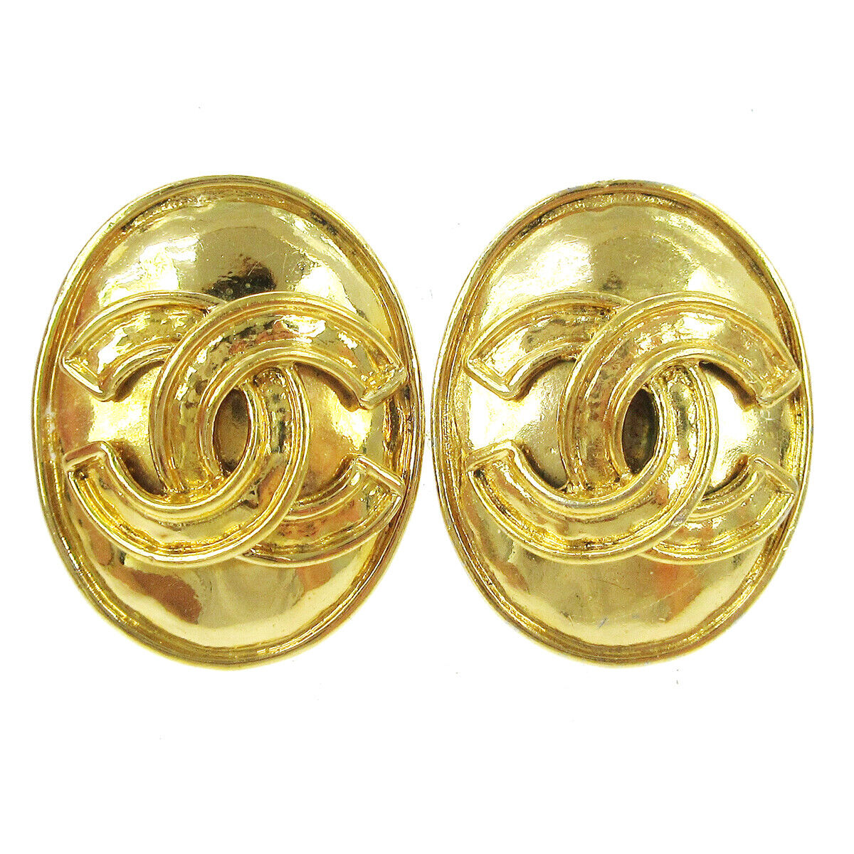 Chanel Vintage CC Button ovales Clip-On Earrings Gold-plated, GOLD, GOLD_PLATED, Earrings