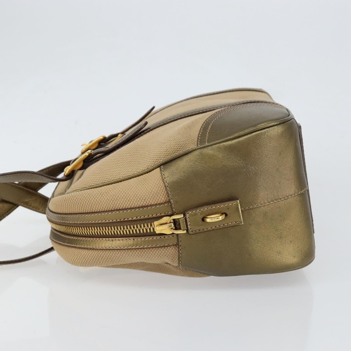 Prada Bowler Bag Canvas with Leather, BEIGE, CANVAS, Handbag