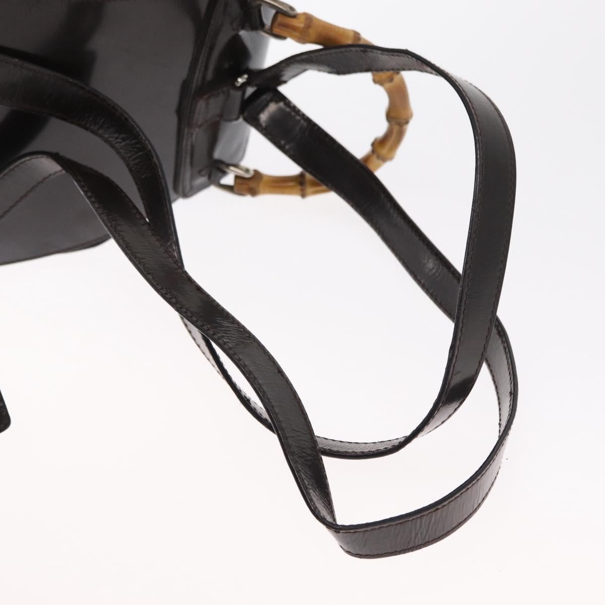 Gucci Vintage Bamboo Backpack Nylon and Patent Leather, BLACK, NYLON, Backpack