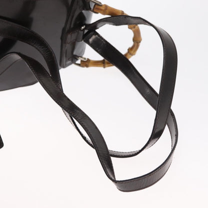 Gucci Vintage Bamboo Backpack Nylon and Patent Leather, BLACK, NYLON, Backpack