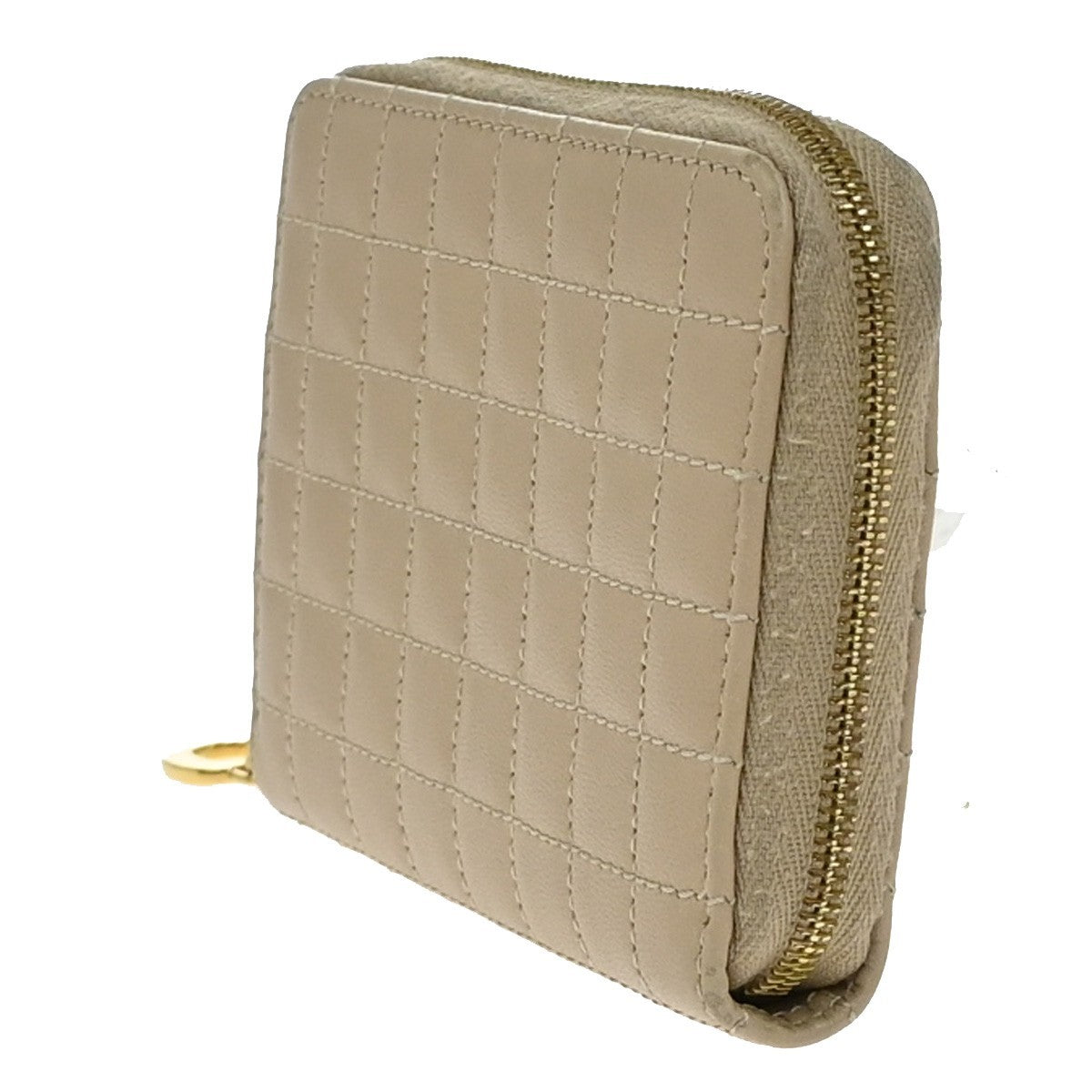 Celine C Charm Zip Around Wallet Quilted Leather, BEIGE, LEATHER, Wallets