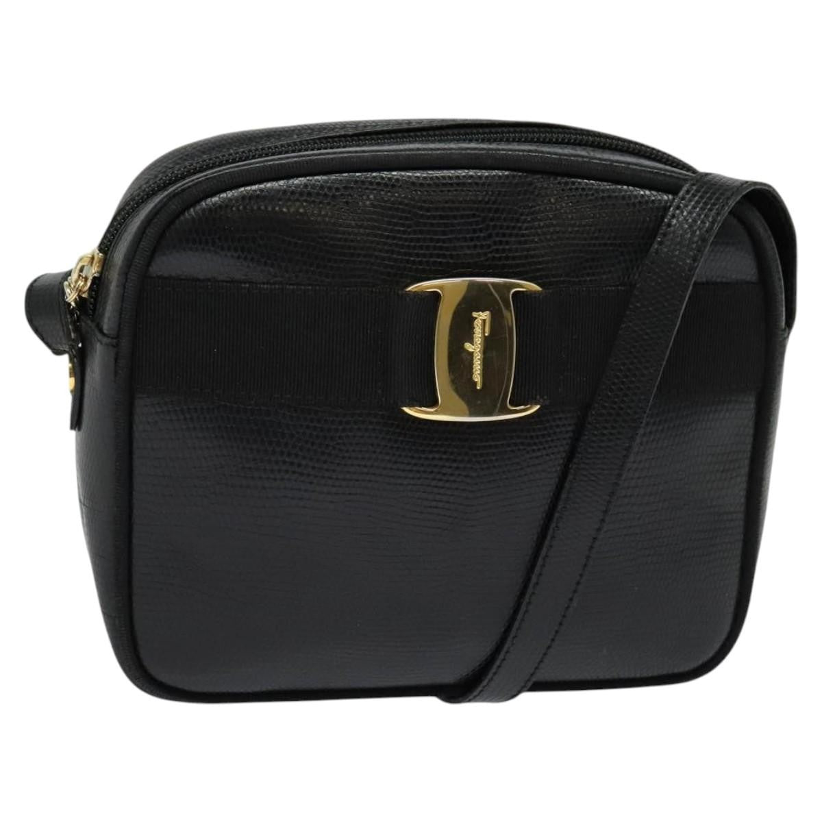 Salvatore Ferragamo Vala Shoulder Bag Leather, BLACK, LEATHER, Shoulder bag