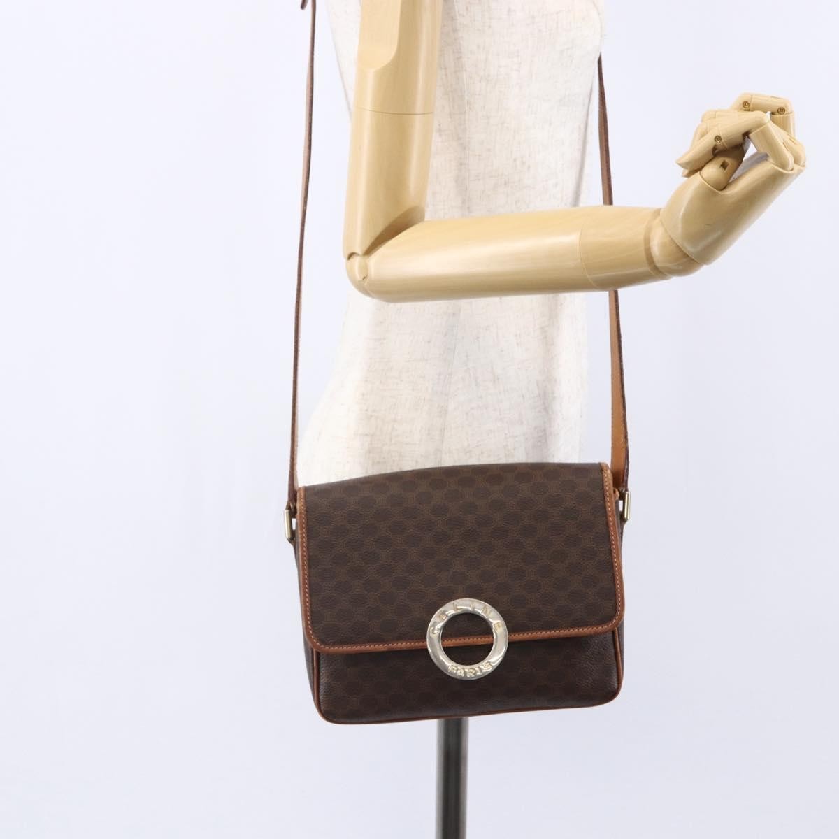 Celine Vintage Macadam Circle Logo Shoulder Bag Canvas and Leather, BROWN, CANVAS, Shoulder bag