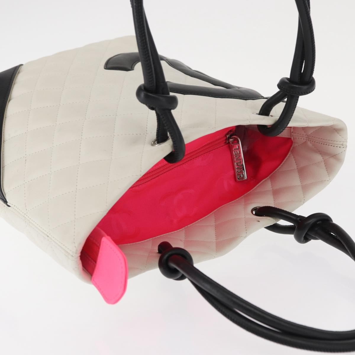 Chanel Cambon Tote Quilted Leather, WHITE, LEATHER, Tote bag