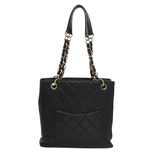 Chanel Petite Shopping Tote Quilted Caviar, BLACK, LEATHER, Tote bag