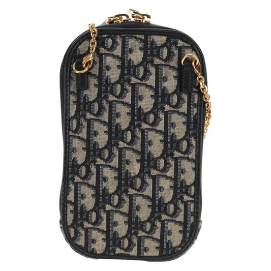 Christian Dior 30 Montaigne Phone Holder on Chain Oblique Canvas, NAVY, CANVAS, Clutche & pouche