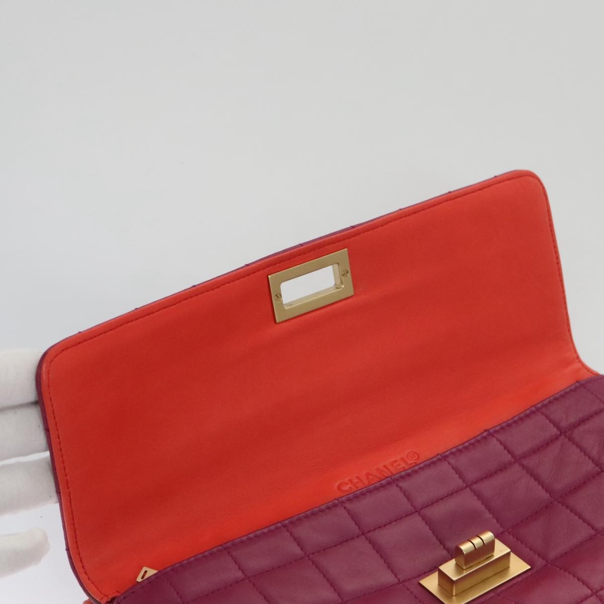 Chanel Vintage Chocolate Bar Double Side Flap Shoulder Bag Quilted Lambskin, PURPLE, LEATHER, Shoulder bag