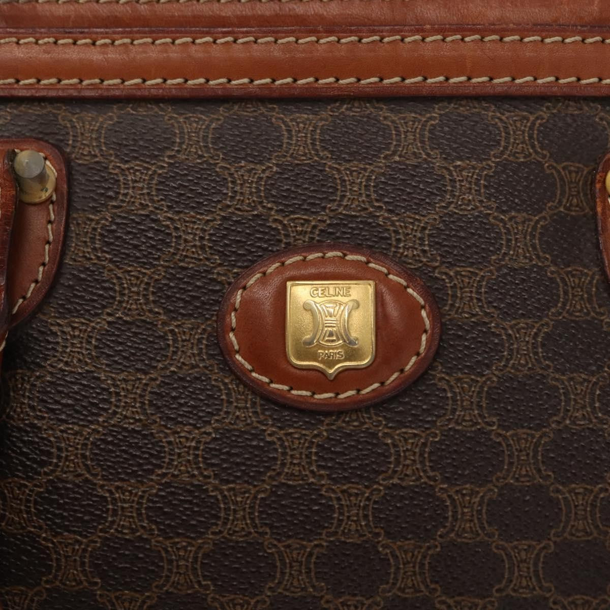 Celine Vintage Macadam Handbag Canvas and Leather, BROWN, CANVAS, Handbag