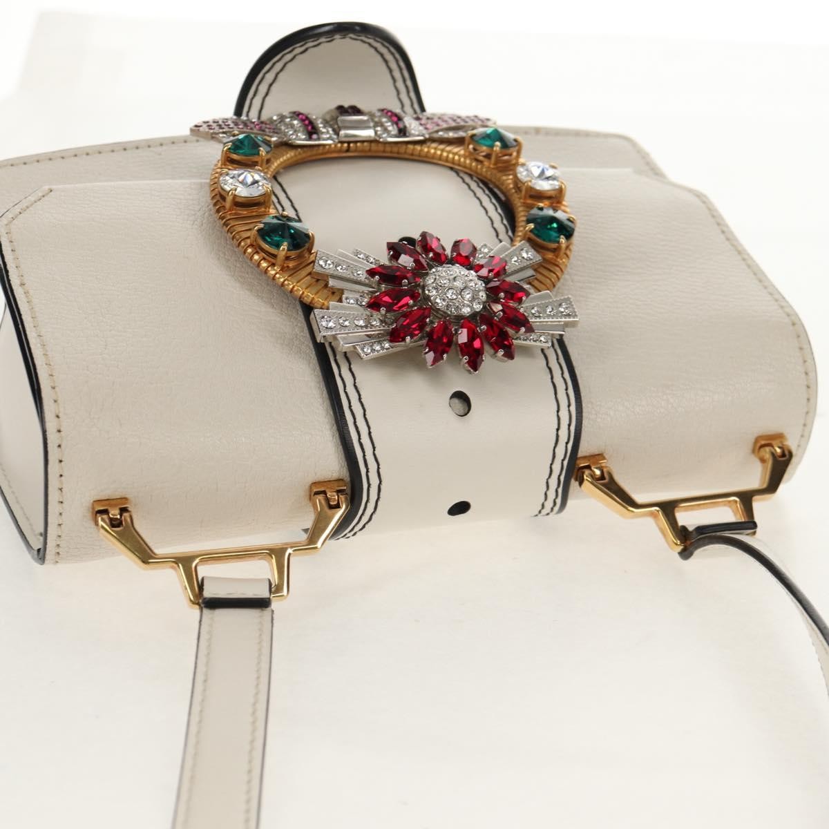 Miu Miu Madras Crystal Buckle Shoulder Bag Leather, WHITE, LEATHER, Shoulder bag
