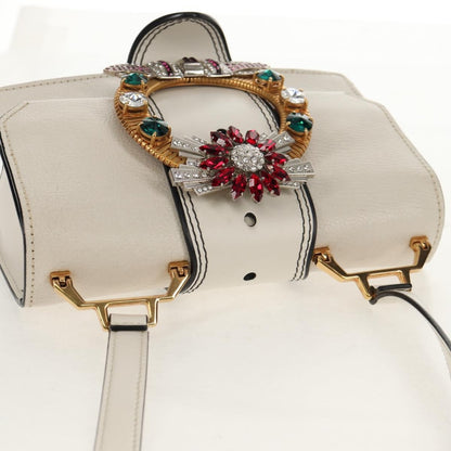 Miu Miu Madras Crystal Buckle Shoulder Bag Leather, WHITE, LEATHER, Shoulder bag