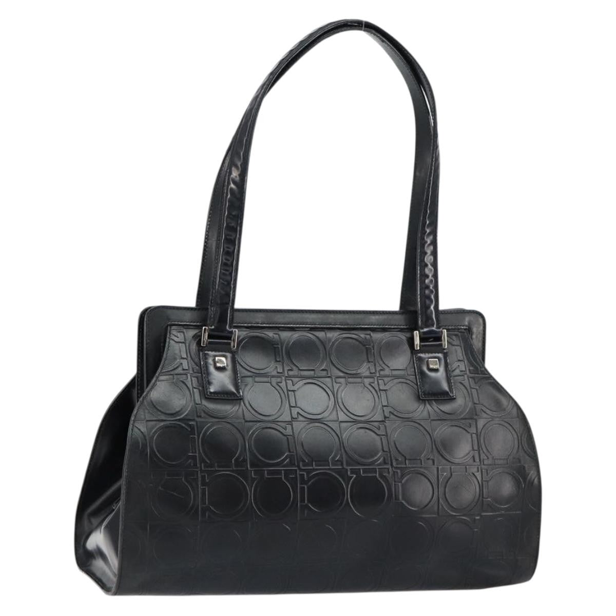 Salvatore Ferragamo Gancini Tote Leather, BLACK, LEATHER, Tote bag