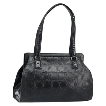 Salvatore Ferragamo Gancini Tote Leather, BLACK, LEATHER, Tote bag