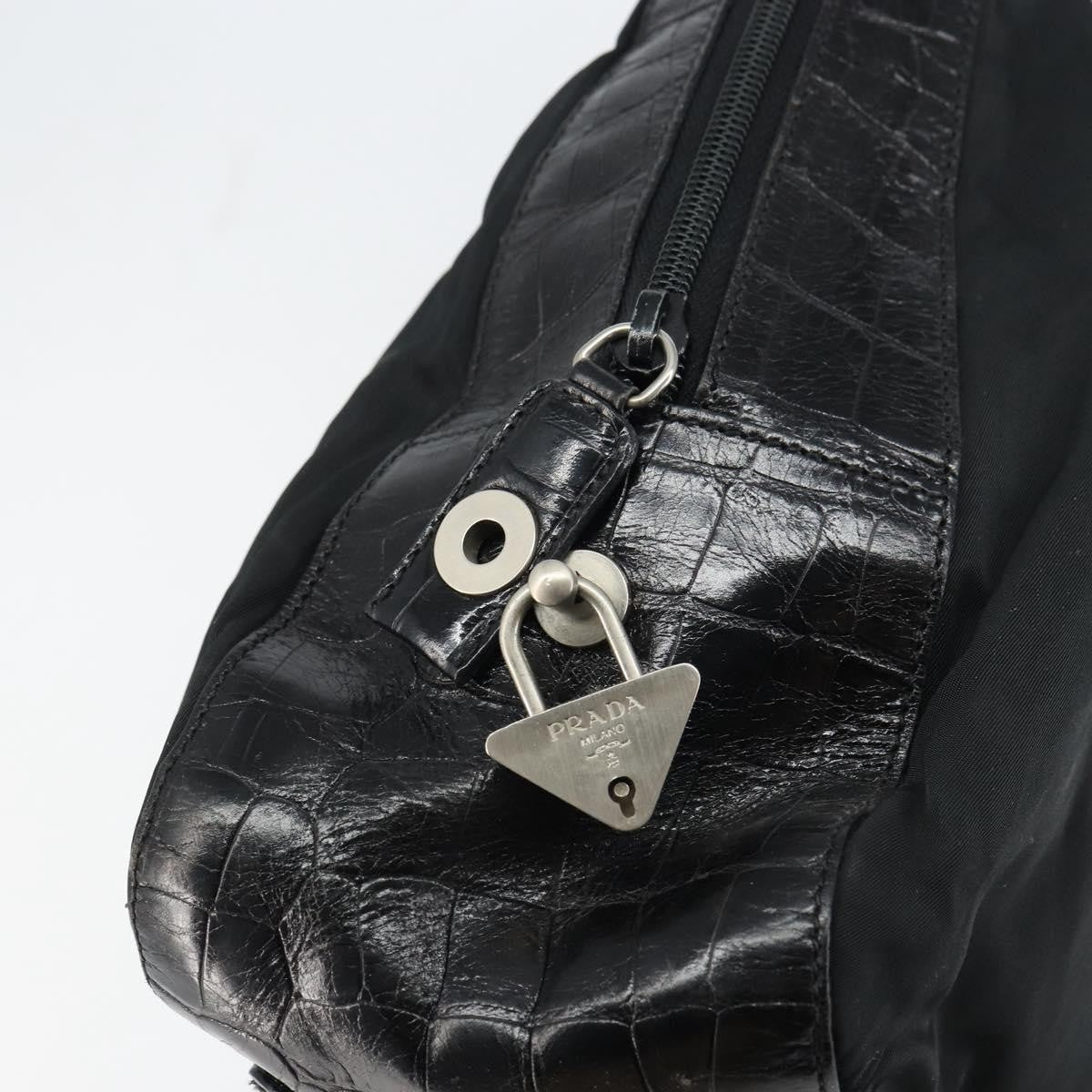 Prada Vintage Shoulder Bag Nylon and Leather, BLACK, NYLON, Shoulder bag