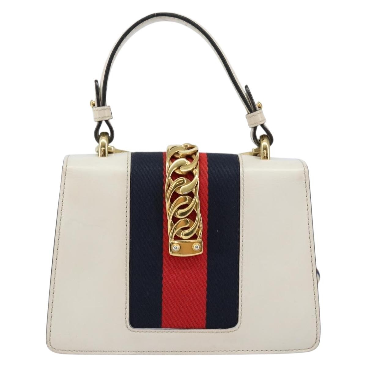 Gucci Sylvie Top Handle Bag Leather, WHITE, LEATHER, Handbag