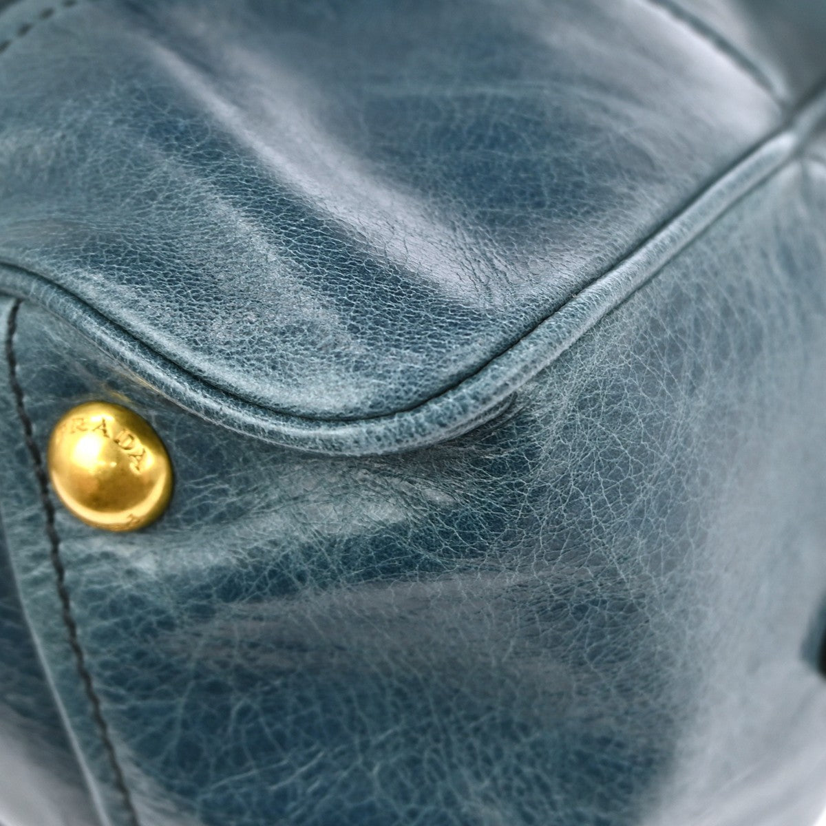 Prada Convertible Bauletto Bag Vitello Shine, BLUE, LEATHER, Handbag