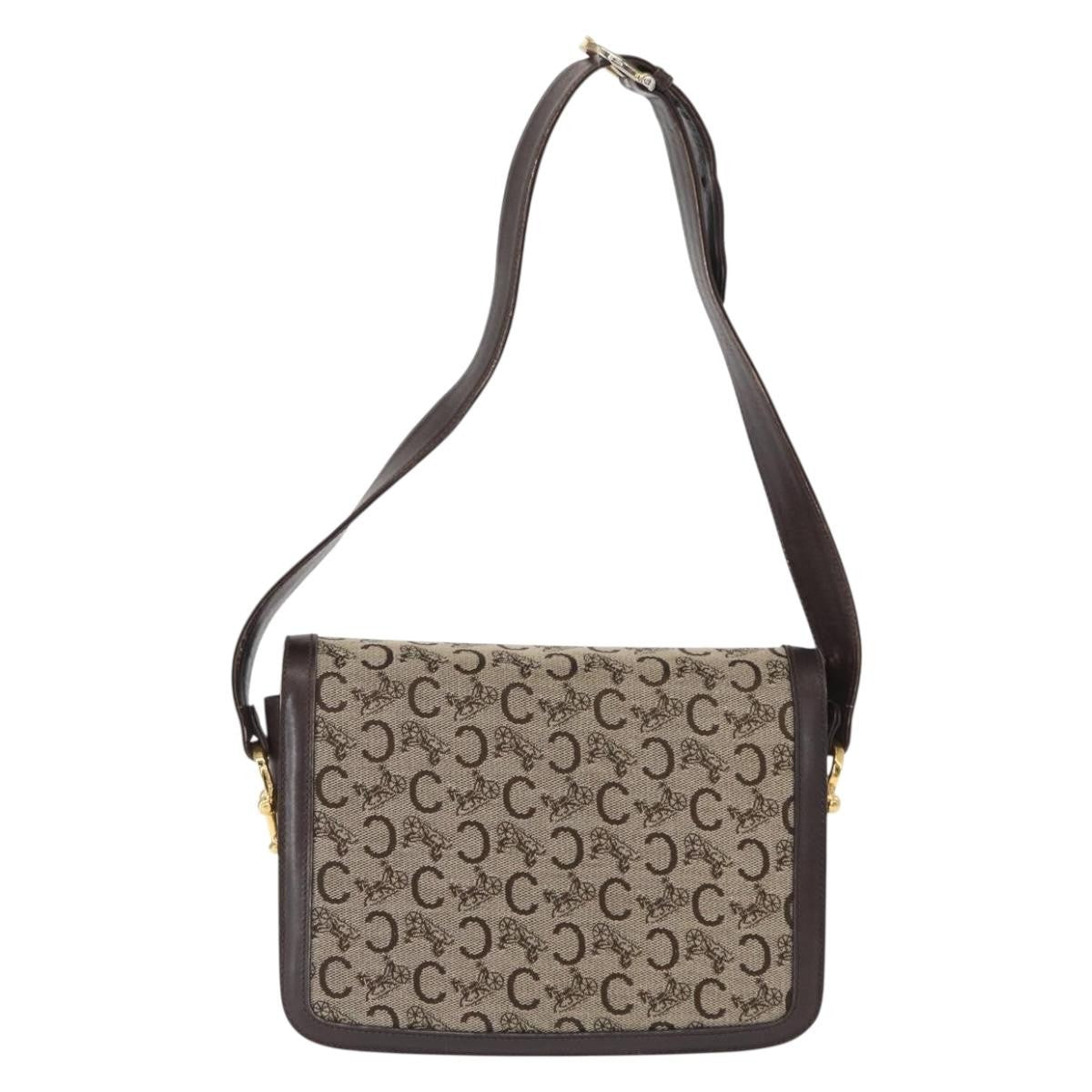 Celine Vintage C Sulky Horsebit Shoulder bag Canvas and Leather, BROWN, CANVAS, Shoulder bag