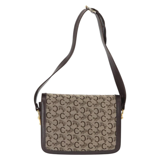 Celine Vintage C Sulky Horsebit Shoulder bag Canvas and Leather, BROWN, CANVAS, Shoulder bag