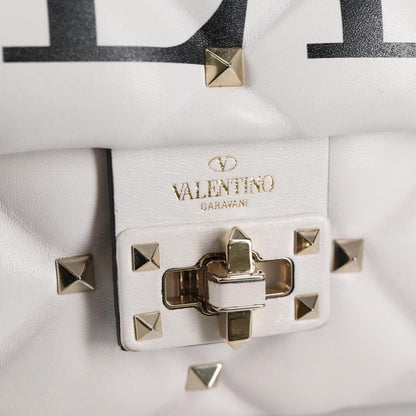 Valentino Garavani VLTN Candystud Top Handle Bag Printed Leather, WHITE, LEATHER, Handbag