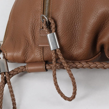 Gucci Braided Strap Zip Messenger Leather, BROWN, LEATHER, Shoulder bag