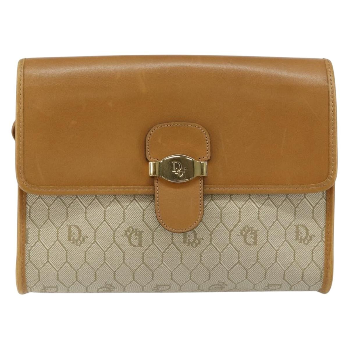 Christian Dior Vintage Honeycomb Flap Crossbody Bag Canvas and Leather, BEIGE, CANVAS, Shoulder bag