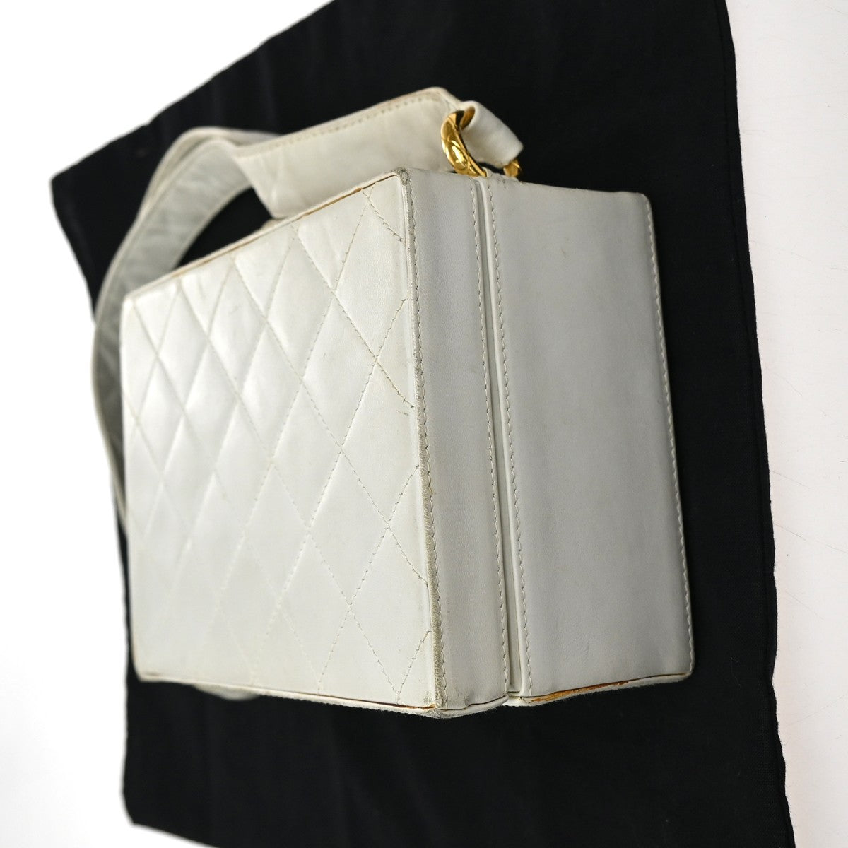 Chanel CC Logo Chain Handbag Canvas and Leather, ECRU, CALFSKIN, Handbag