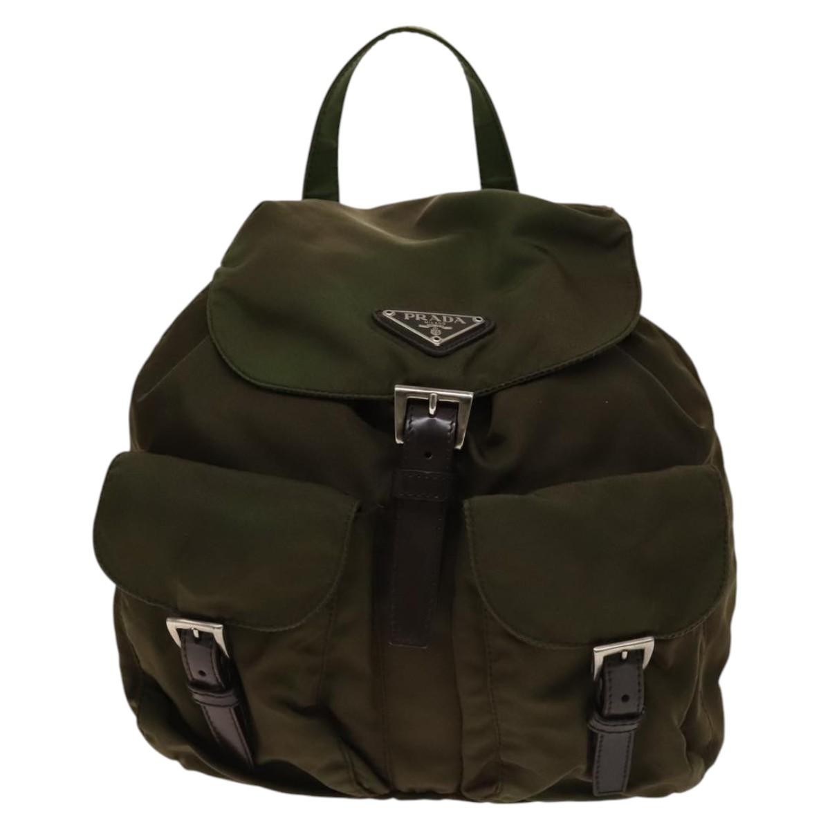Prada Double Front Pocket Backpack Tessuto, KHAKI, NYLON, Backpack