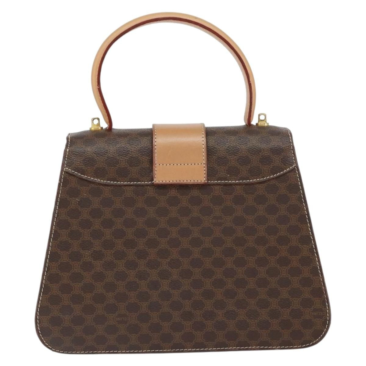 Celine Vintage Macadam Handbag Canvas, BROWN, PVC, Handbag