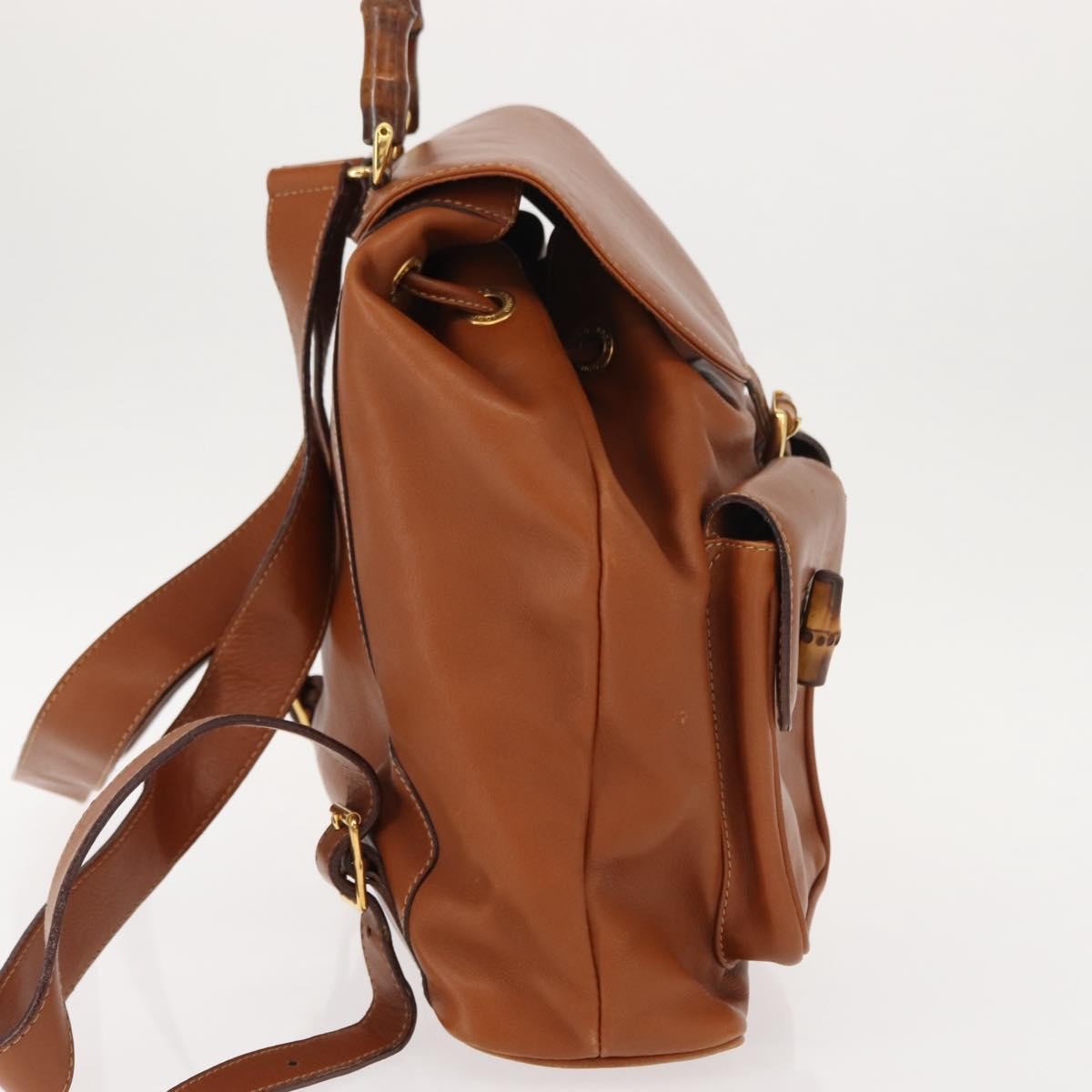 Gucci Vintage Bamboo Backpack Leather, BROWN, LEATHER, Backpack