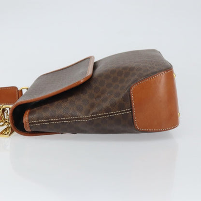 Celine Vintage Macadam Handbag Canvas, BROWN, PVC, Handbag