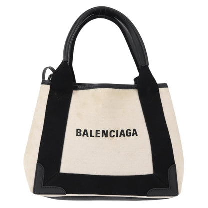 Balenciaga Navy Cabas Canvas with Leather, WHITE, CANVAS, Tote bag