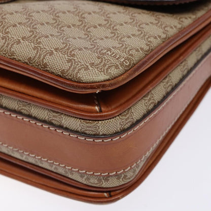 Celine Vintage Macadam Shoulder Bag Canvas and Leather, BEIGE, CANVAS, Shoulder bag