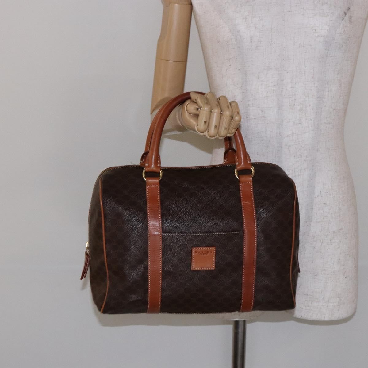 Celine Macadam Handbag Macadam with leather, BROWN, CANVAS, Handbag