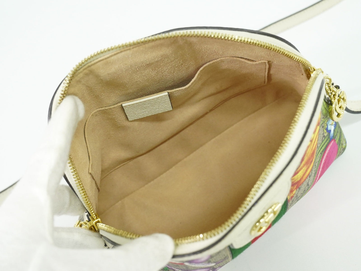 Gucci Ophidia Dome Shoulder Bag Flora GG Coated Canvas, BEIGE, CANVAS, Crossbody bag