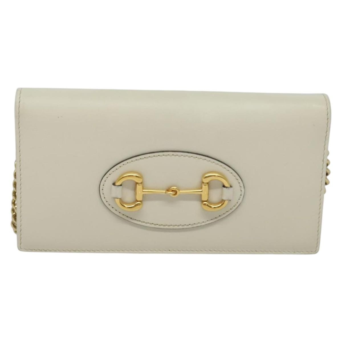 Gucci Horsebit 1955 Chain Wallet Leather, WHITE, LEATHER, Wallets