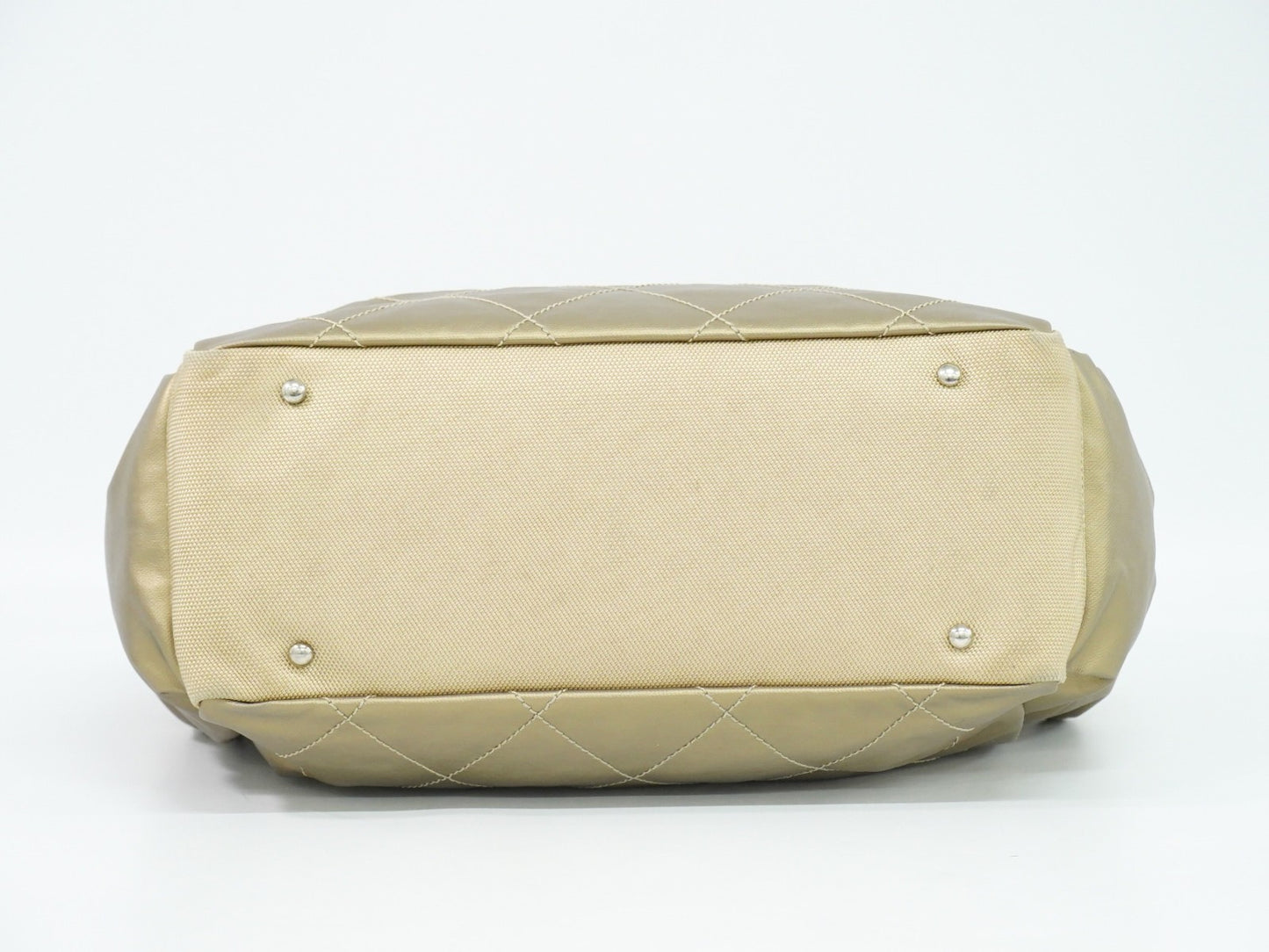 Chanel Biarritz Pocket Tote Quilted Coated Canvas, GOLD, CANVAS, Tote bag