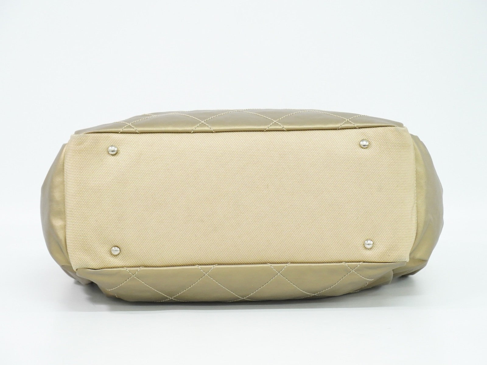 Chanel Biarritz Pocket Tote Quilted Coated Canvas, GOLD, CANVAS, Tote bag