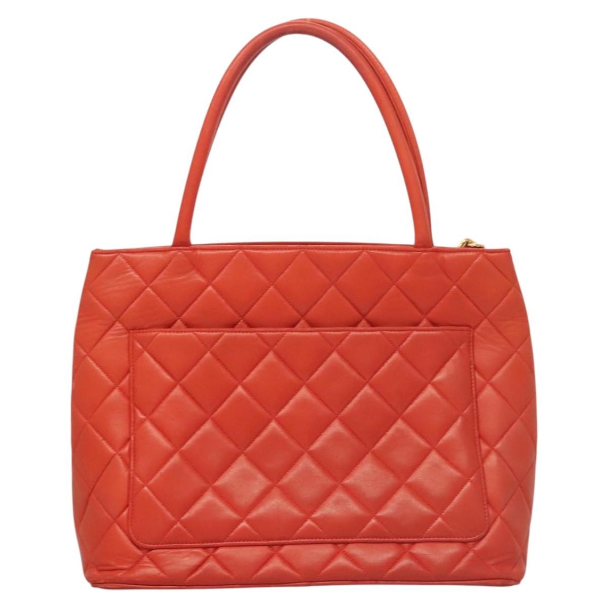Chanel Medallion Tote Quilted Lambskin, ORANGE, LEATHER, Tote bag