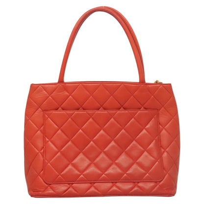 Chanel Medallion Tote Quilted Lambskin, ORANGE, LEATHER, Tote bag