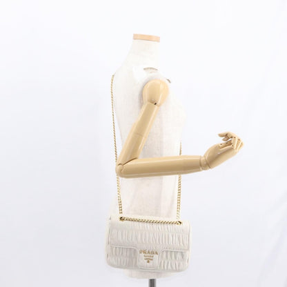 Prada Chain Flap Shoulder Bag Nappa Gaufre, WHITE, LEATHER, Shoulder bag