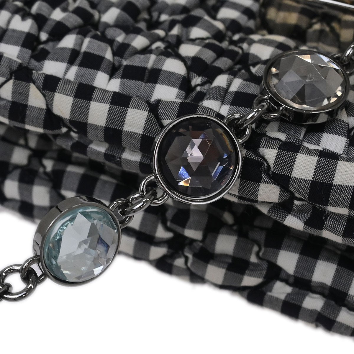 Miu Miu Crystal Clutch Matelasse Gingham Print Canvas, BLACK, CANVAS, Clutche & pouche