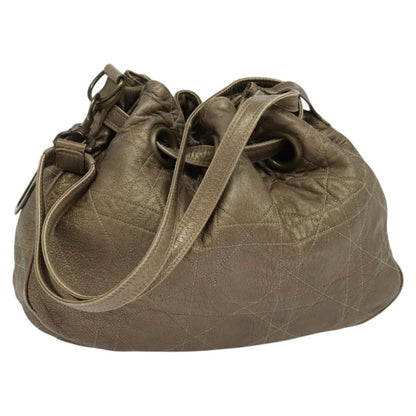 Christian Dior Drawstring Bucket Bag Cannage Quilt Leather, BROWN, LEATHER, Shoulder bag