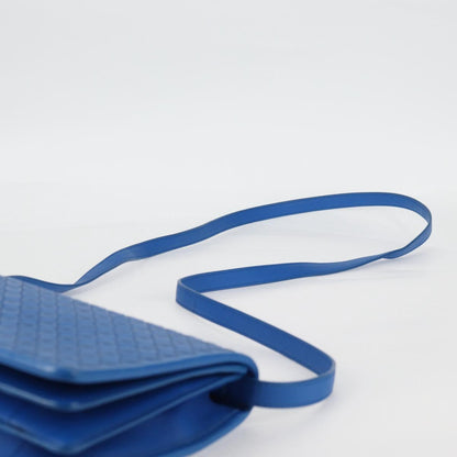 Bottega Veneta Vintage Double Compartment Flap Bag Intrecciato Nappa, BLUE, LEATHER, Shoulder bag