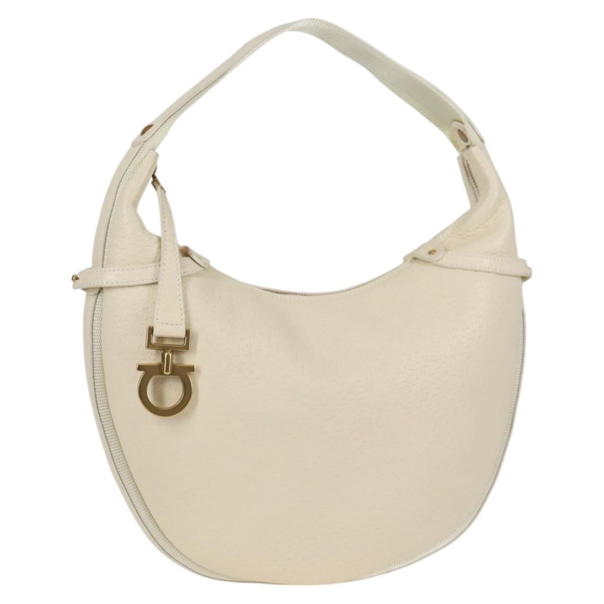 Salvatore Ferragamo Gancini Hobo Leather, BEIGE, LEATHER, Handbag