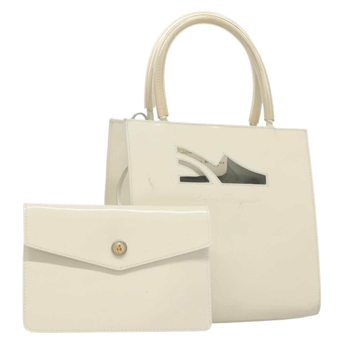Salvatore Ferragamo Vintage Handbag Patent leather, WHITE, PATENT_LEATHER, Handbag