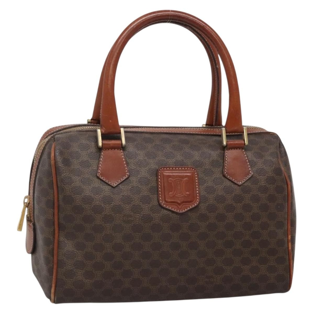 Celine Macadam Handbag Macadam with leather, BROWN, CANVAS, Handbag