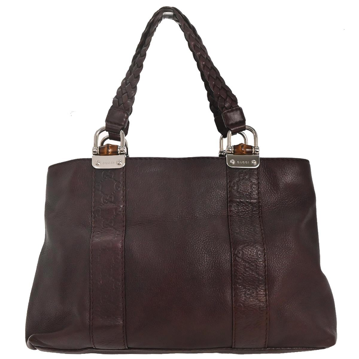 Gucci Vintage Bamboo Handle Bag Leather, BROWN, LEATHER, Tote bag