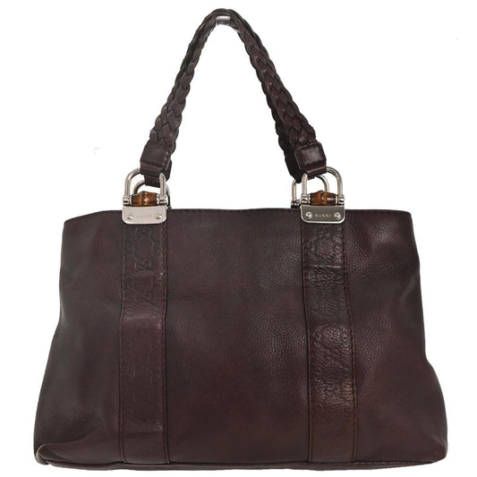 Gucci Vintage Bamboo Handle Bag Leather, BROWN, LEATHER, Tote bag
