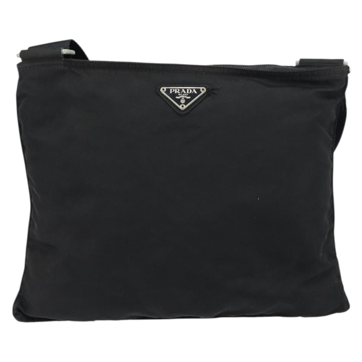 Prada Flat Messenger Bag Tessuto, BLACK, NYLON, Shoulder bag
