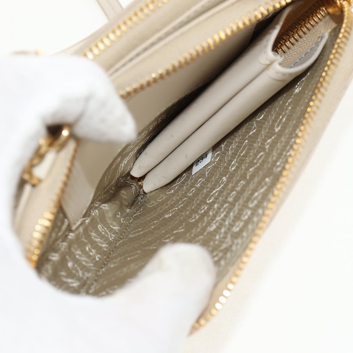 Prada Triangle Double Zip Pouch Bag with Chain Patent leather, BEIGE, PATENT_LEATHER, Clutche & pouche